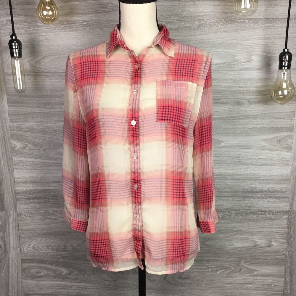 Red Tulips Flannel Button Up 3/4 Sleeve Size M